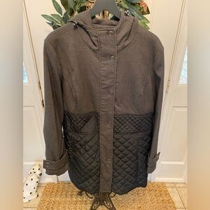 Anne Klein Mixed Fabric Medium Weight Coat with Hood XL